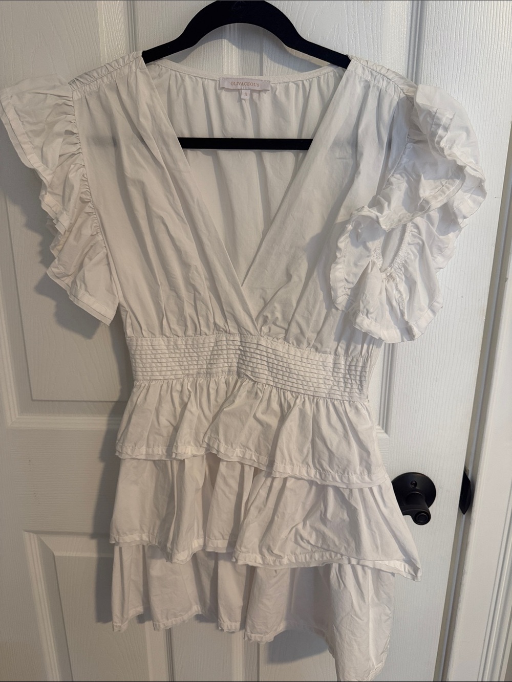 Olivaceous White Ruffled Mini Dress